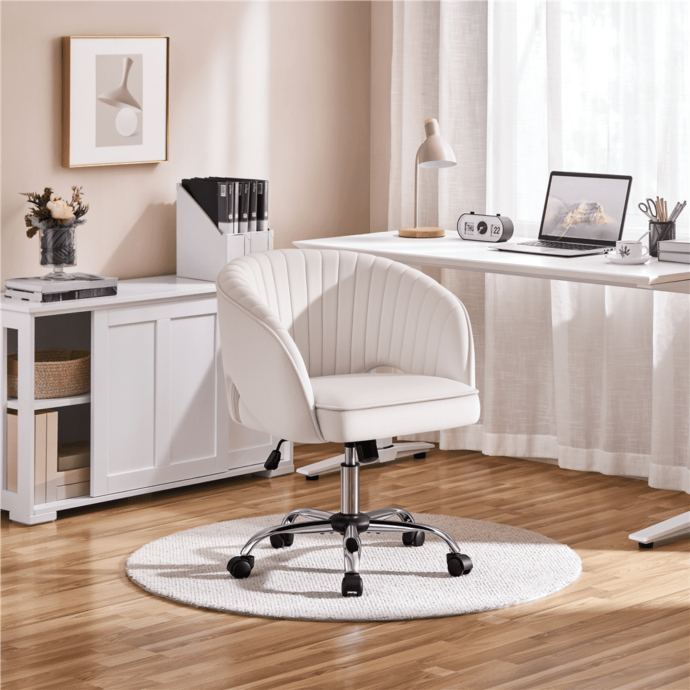 Alden Design Adjustable Tufted Velvet Office Chair with Barrel Back for Home Office, Cream