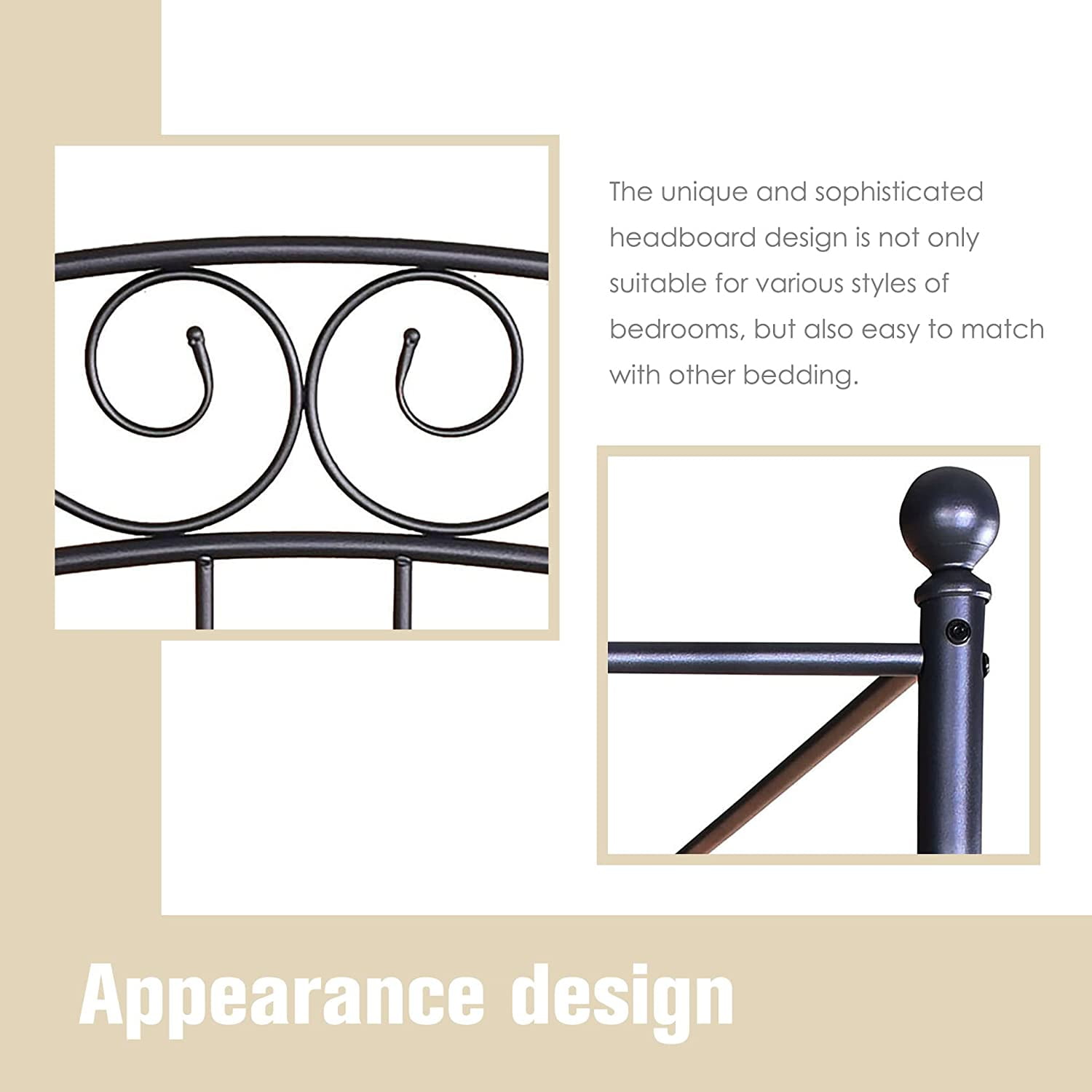 Aufank  Classic Metal Canopy Bed Frame, Easy Assembly Black Queen
