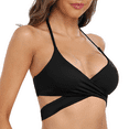 thumbnail image 2 of Hilor Women's Push Up Bikini Top Halter Bandage Tankini Top Criss Cross Wrap Swim Tops, 2 of 7