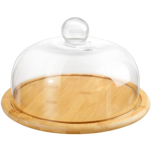 1 Set Cake Plate Server Dessert Platter Dome Cover Cake Pie Holder Wood Dessert Stand with Glass Dome