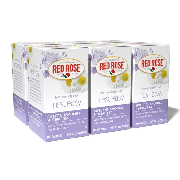 Red Rose Blossoms Sweet Chamomile Herbal Tea Caffeine Free Herbal Tea that Supports Healthy Digestion Herbal Tea with 18 Individually Wrapped Tea Bags Per Box (Pack of 6)