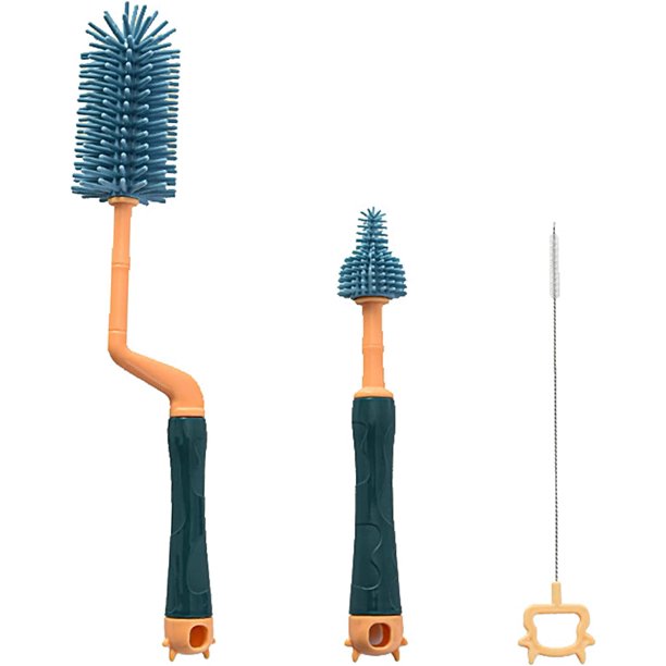 3 cepillos de silicona para biberones, cepillos para biberones, cepillos para pezones, cepillos de paja, rotación de 360°, cerdas extrasuaves antiarañazos, para limpiar biberones TUNC Sencillez