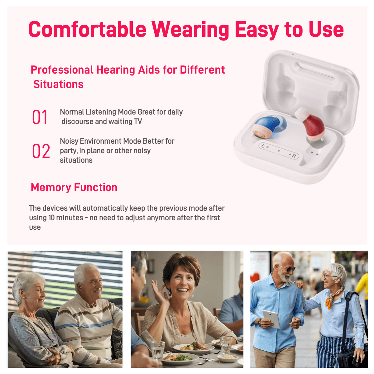 iadr Hearing Aids for Seniors Rechargeable with Noise Cancelling, Adults Hearing Amplifiers for Hearing Loss, Hearing Amplifiers with Magnetic Charging Case,Beige