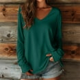 thumbnail image 2 of yillto Women's Oversized Long Sleeve Shirts V Neck Solid Color Casual Tee Basic Workout Loose Tops, 2 of 3