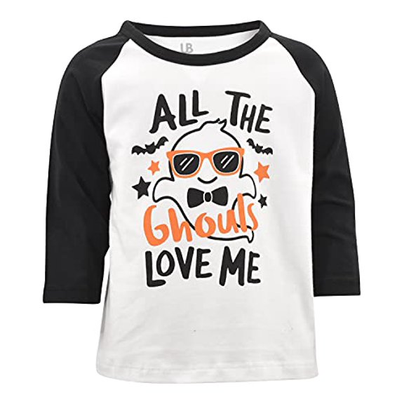 Boys Halloween Ghouls Love Me Baseball Tshirt (9Y, White)