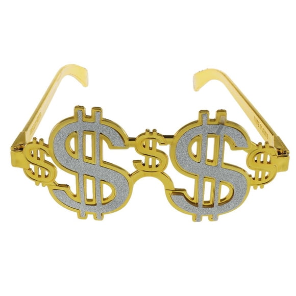 Divertido brillo dólar estadounidense gafas disfraz dinero fiesta festiva vestido de lujo , Golden + Silver, El plastico