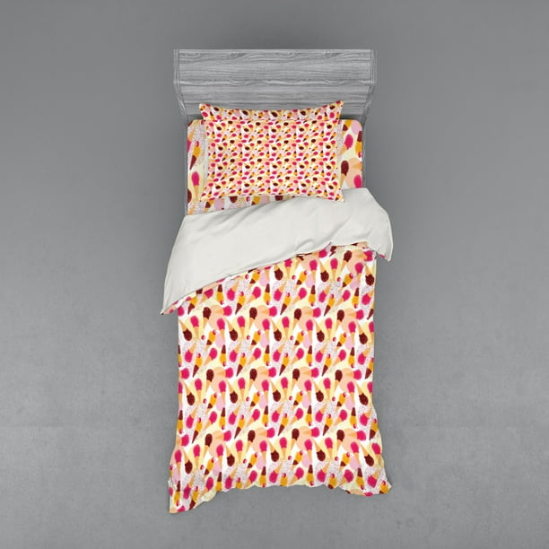 Ice Cream Duvet Cover Set Taste Of Summer Theme Chocolate And Fruity Flavor Cherries Circle Sprinkles Bedding With Shams Fitted Sheet 3 Sizes By Ambesonne Com Ice Cream Duvet Cover Set Taste Of, Ice Cream Sprinkles Bedding