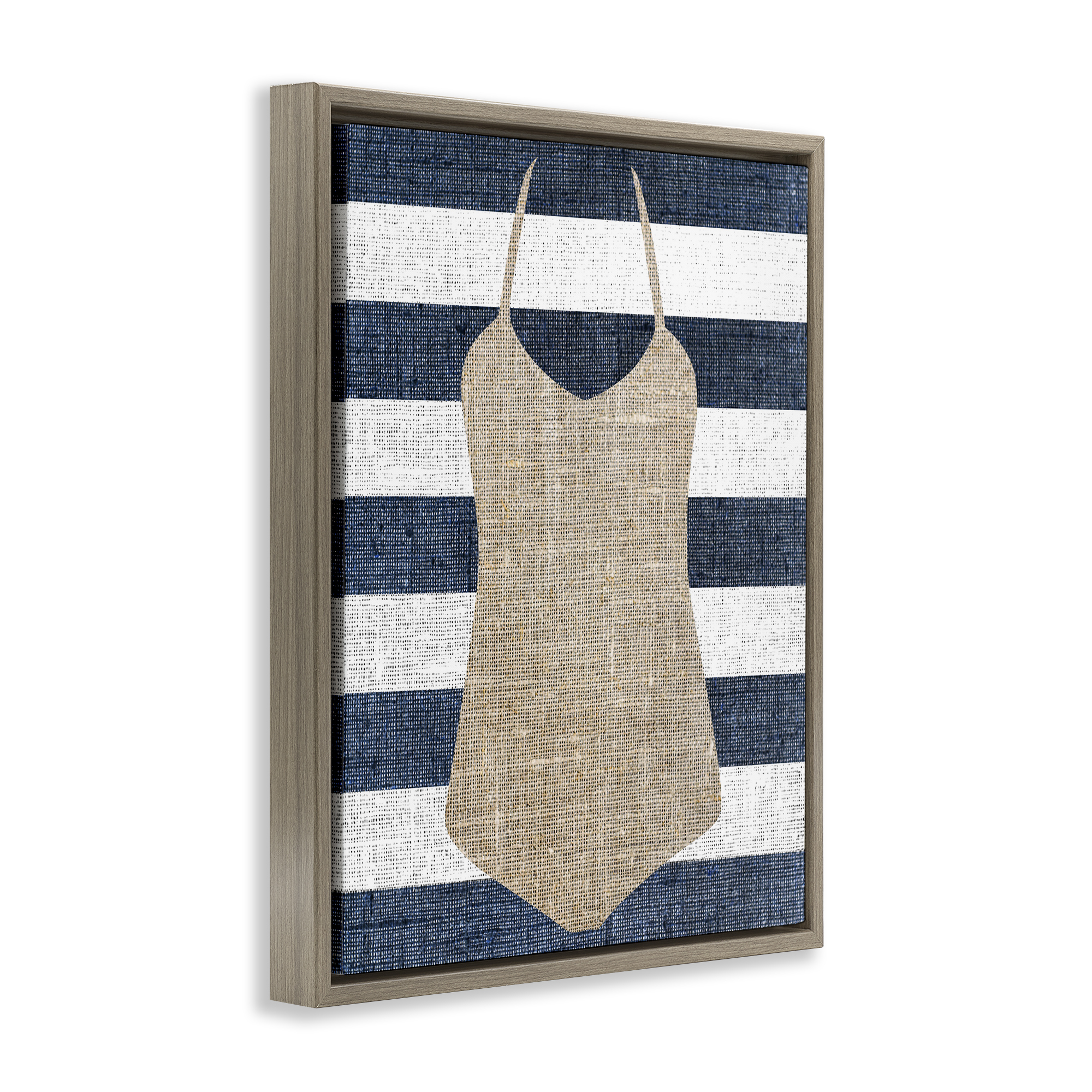 Stupell Industries Swimsuit on Stripes Beauty & Fashion Painting Brown Floater Framed Canvas Art Print Wall Art, 17 x 21