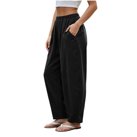 Sevevn Women’s Pre-Shrunk Linen-Look Loose Fit Harem Pants Elastic Waist Casual Ankle Trousers with Side Pockets