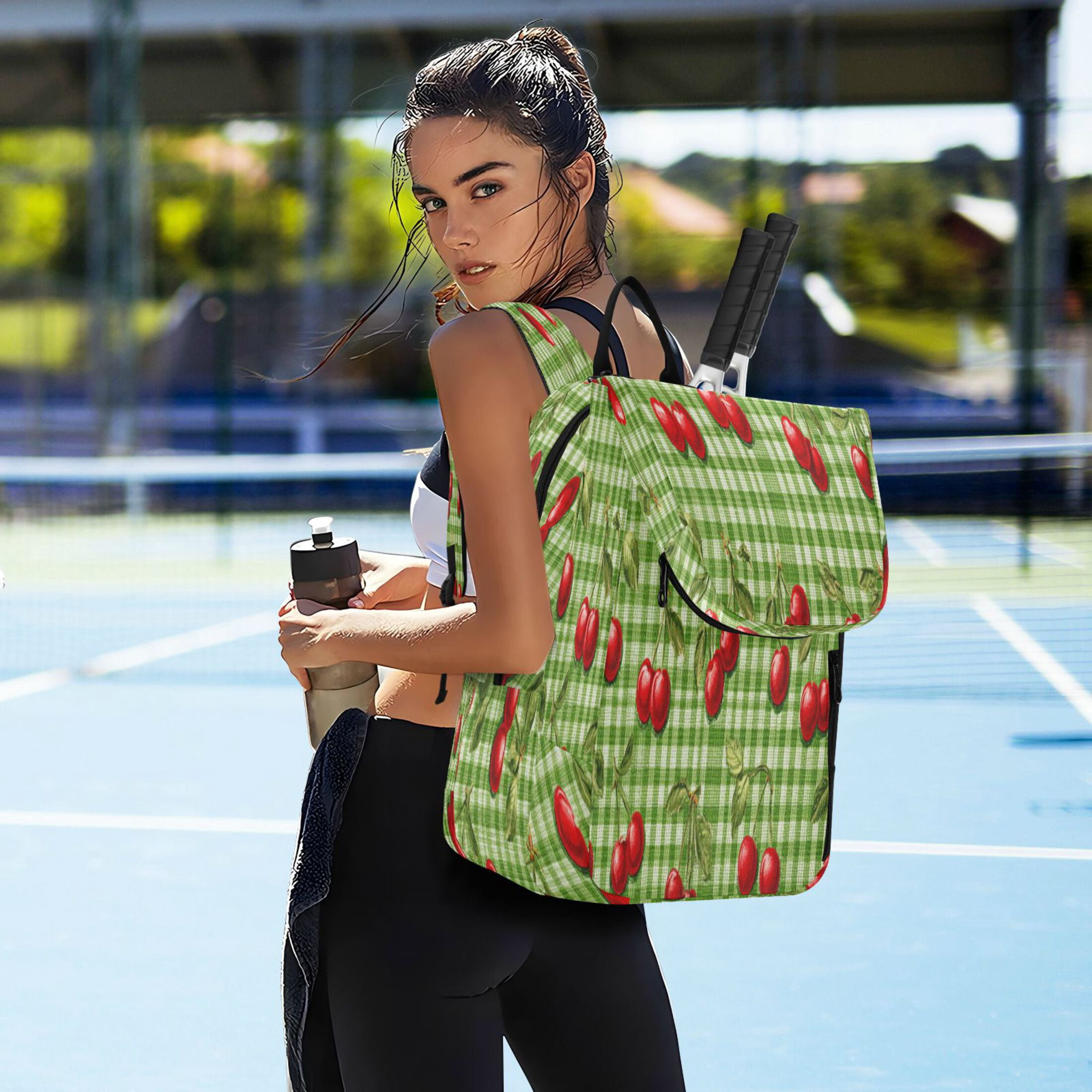 2 Racquet Holder Tennis Backpack Tennis Racket Covers Gym Bags Inspiration Cherry Painting