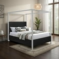 thumbnail image 6 of Keri King Size Canopy Bed- White Slatted Wood Frame- Black Upholstery, 6 of 6