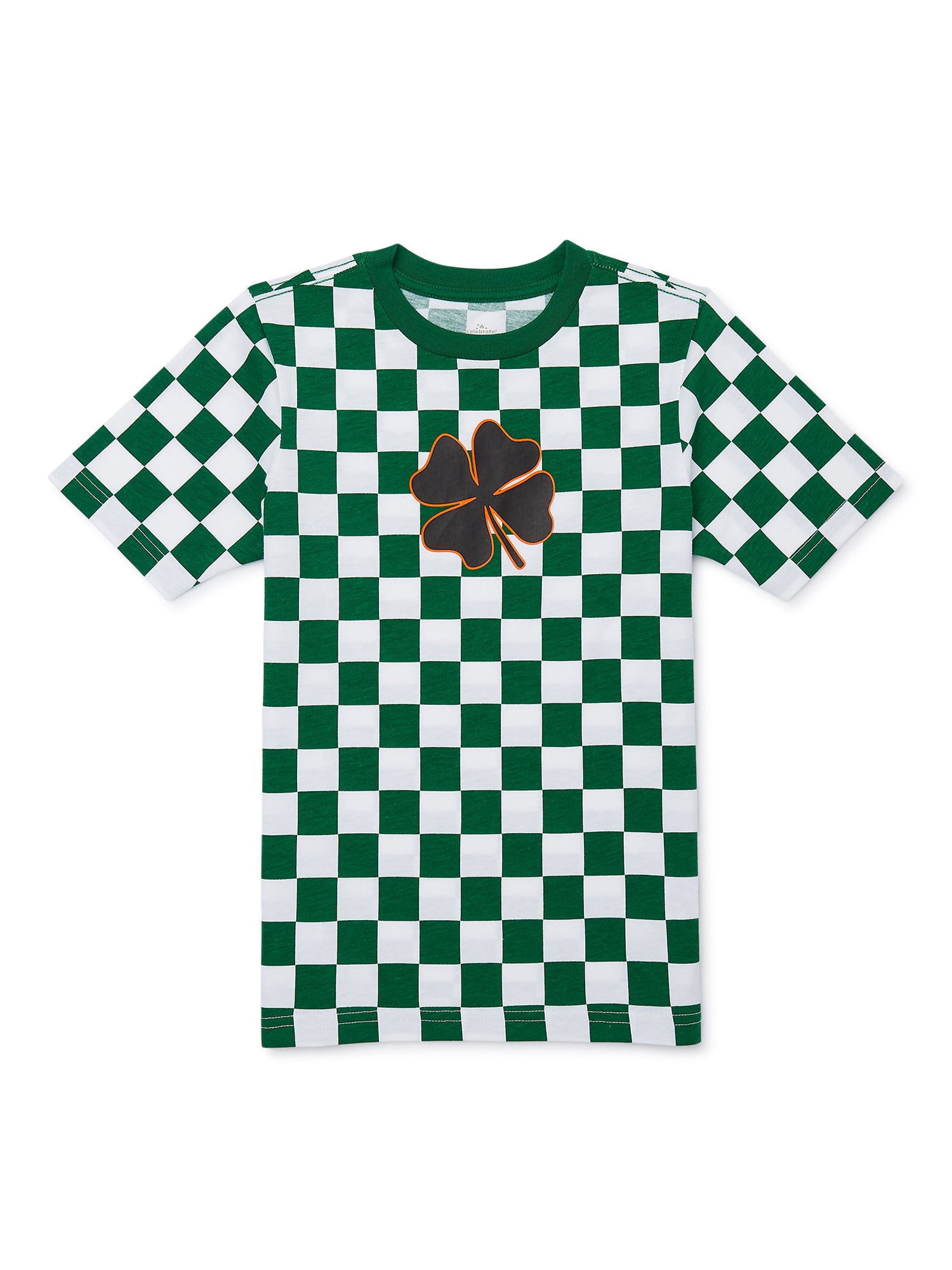WAY TO CELEBRATE! Saint Patrick’s Day Boys Big Shamrock Check T-Shirt, Sizes 4-18 & Husky