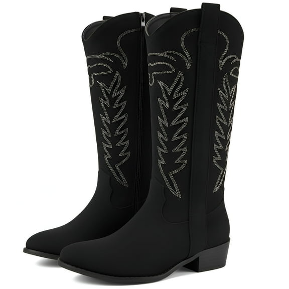 Ecetana Cowboy Boots for Women Wide Calf Cowgirl Boots with Classic Embroidered Chunky Heel Western Boots