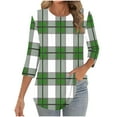 thumbnail image 7 of EchfiProm 3/4 Sleeve Fall Shirts for Women Green Plaid Pullover Crew Neck Fall Loose Fit Blouse, 7 of 7