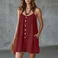 thumbnail image 5 of HBYJLZYG Women's Sleeveless Summer Mini Dress, Button-Front with Gathered Neckline, Relaxed Flowy Fit with Side Pockets, Casual Vacation Beachwear, Cotton Linen Blend, 5 of 8