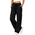 thumbnail image 3 of ManxiVoo Women's Elastic Waist Cargo Pants Lightweight Loose Wide Leg Jogger Trousers with Multi Side Pockets Casual Utility Bottoms for Outdoor Daily Active Wear, 3 of 6