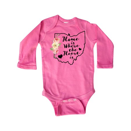 

Inktastic Ohio Home is Where the Heart is with Watercolor Floral Gift Baby Boy or Baby Girl Long Sleeve Bodysuit