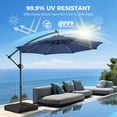 thumbnail image 3 of Patbrela 10ft Offset Patio Umbrella with Base, Cantilever Hanging Outdoor Umbrella with Solar Light Strips, Tilt Adjustment, Market Umbrella for Yard, Garden, Beach, Pool & Deck, Navy, 3 of 10