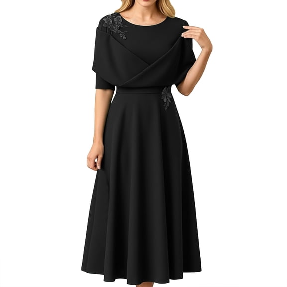 Afdoent Women's Dresses Elegant Solid Color Waist Cinching Short Sleeve Dress Of The Bride/Groom Party Boho Beach Dress