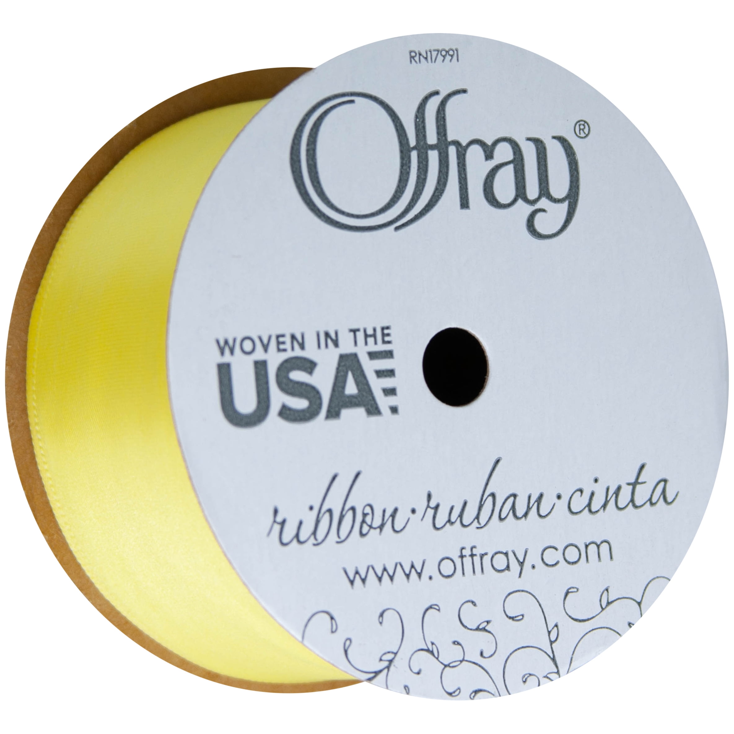 Offray Ribbon, Lemon Yellow 1 1/2 inch Single Face Satin