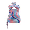 thumbnail image 3 of Female Dress Striped Halter Neck Sleeveless Hollow Out One-Piece, 3 of 5