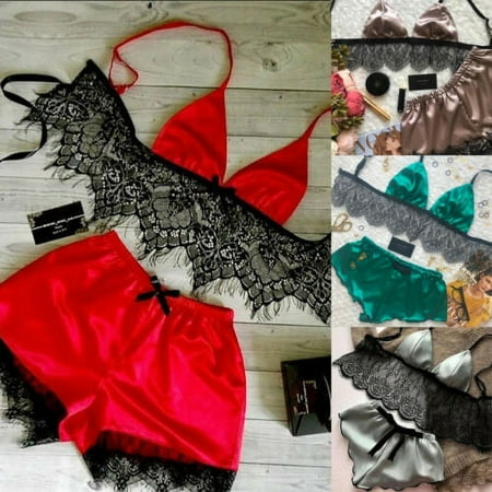 Pudcoco Women Sexy Satin Lace Sleepwear Babydoll Lingerie Nightdress Pajamas Nightwear