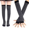 thumbnail image 1 of Conjunto de calcetines largos a rayas para mujer, calentadores de brazos y guantes sin dedos para fiesta de cosplay, 1 of 4