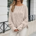 thumbnail image 2 of Ediodpoh Oversized Knit Sweater Soft Yarn Pullover Casual Winter Warm Pattern Crewneck Top for Fall Season Oversized Sweaters for Women Beige M, 2 of 5