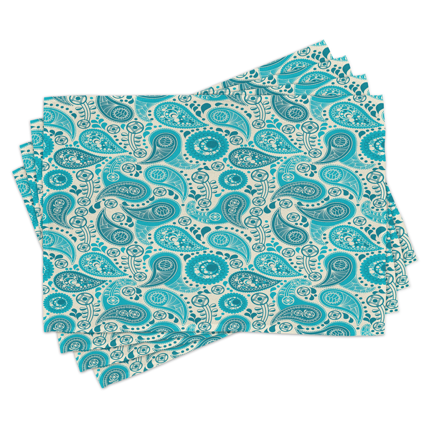 Turquoise Placemats Set of 4 Paisley Pattern Antique Floral Pattern