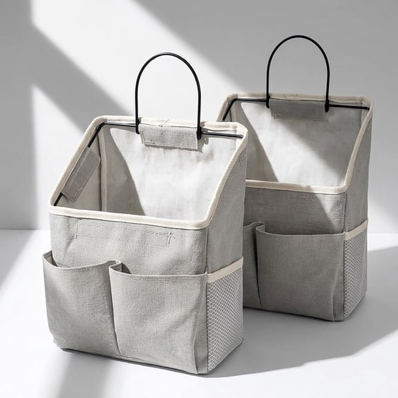 2 Pack Wall Hanging Storage Bag,Wall Hanging Organizer with Pockets, Hanging storage basket for Dormitory Bathroom Bedroom (Grey-upgraded)