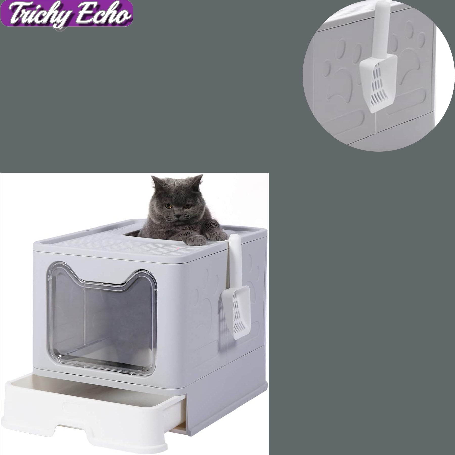 Large Cat Litter Box with Lid, Foldable Covered Kitty Litter Box, Top Entry, AntiSplashing