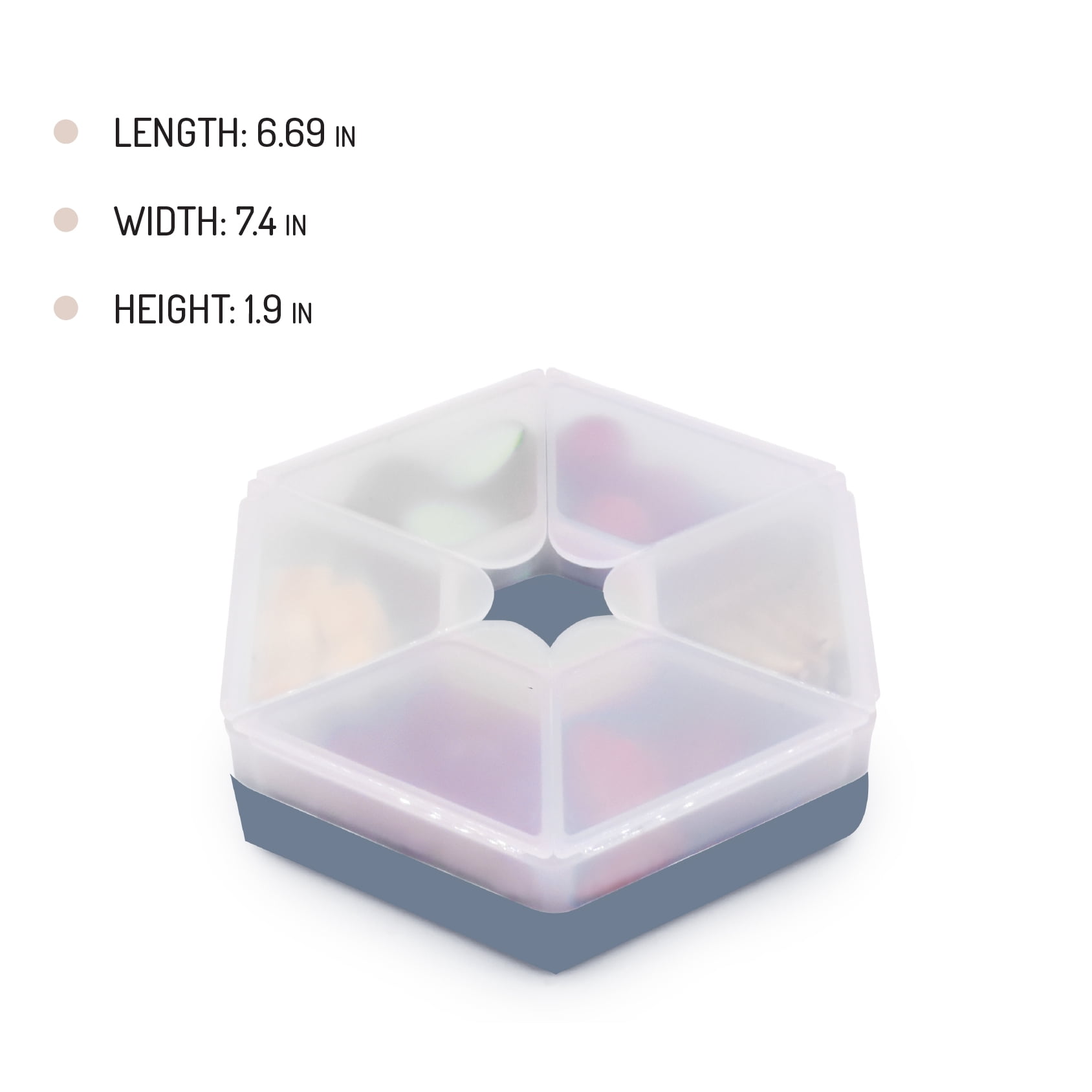 Melii Hexagon Snackle Box, 6 Compartment Snack Container, Slate Blue