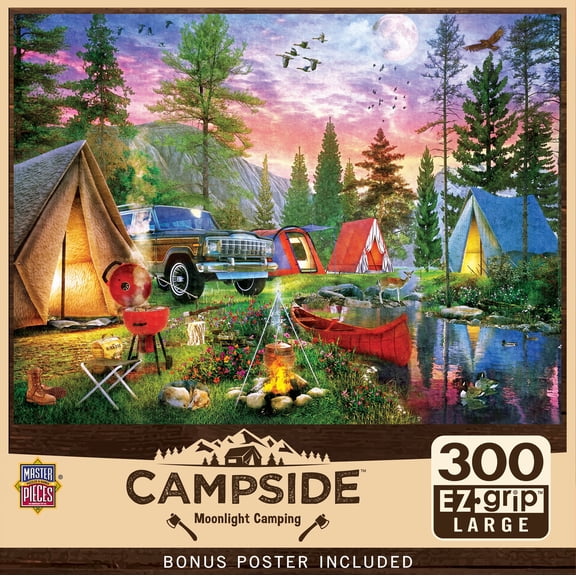 MasterPieces 300 Piece EZ Grip Jigsaw Puzzle - Moonlight Camping - Large Pieces Family Game
