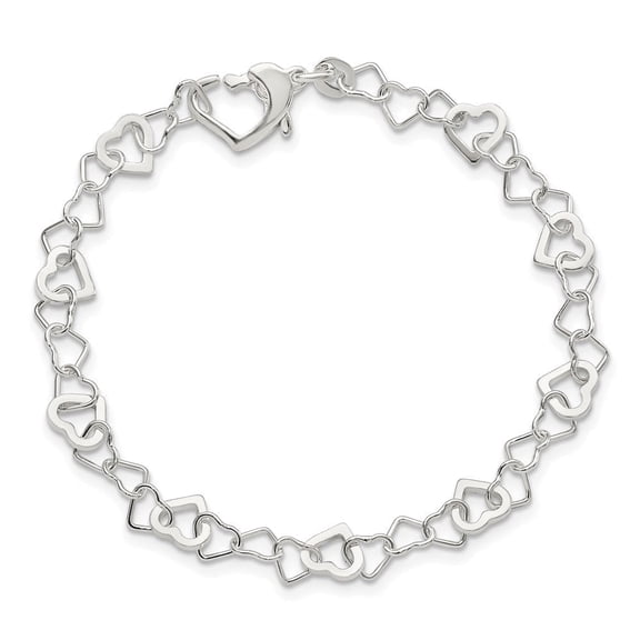 925 Sterling Silver Linked Heart Bracelet for Women 7.5