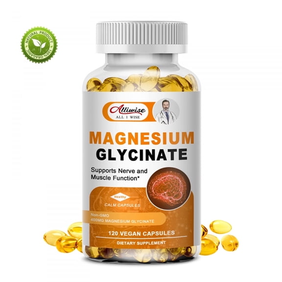 Alliwise Magnesium Glycinate 400mg - Non-GMO,Gluten Free Vegan Supplement - 120Ct