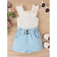thumbnail image 3 of Bmnmsl Girls' White Sleeveless Ruffle Ribbed Tops with Solid Color Shorts, 3 of 9