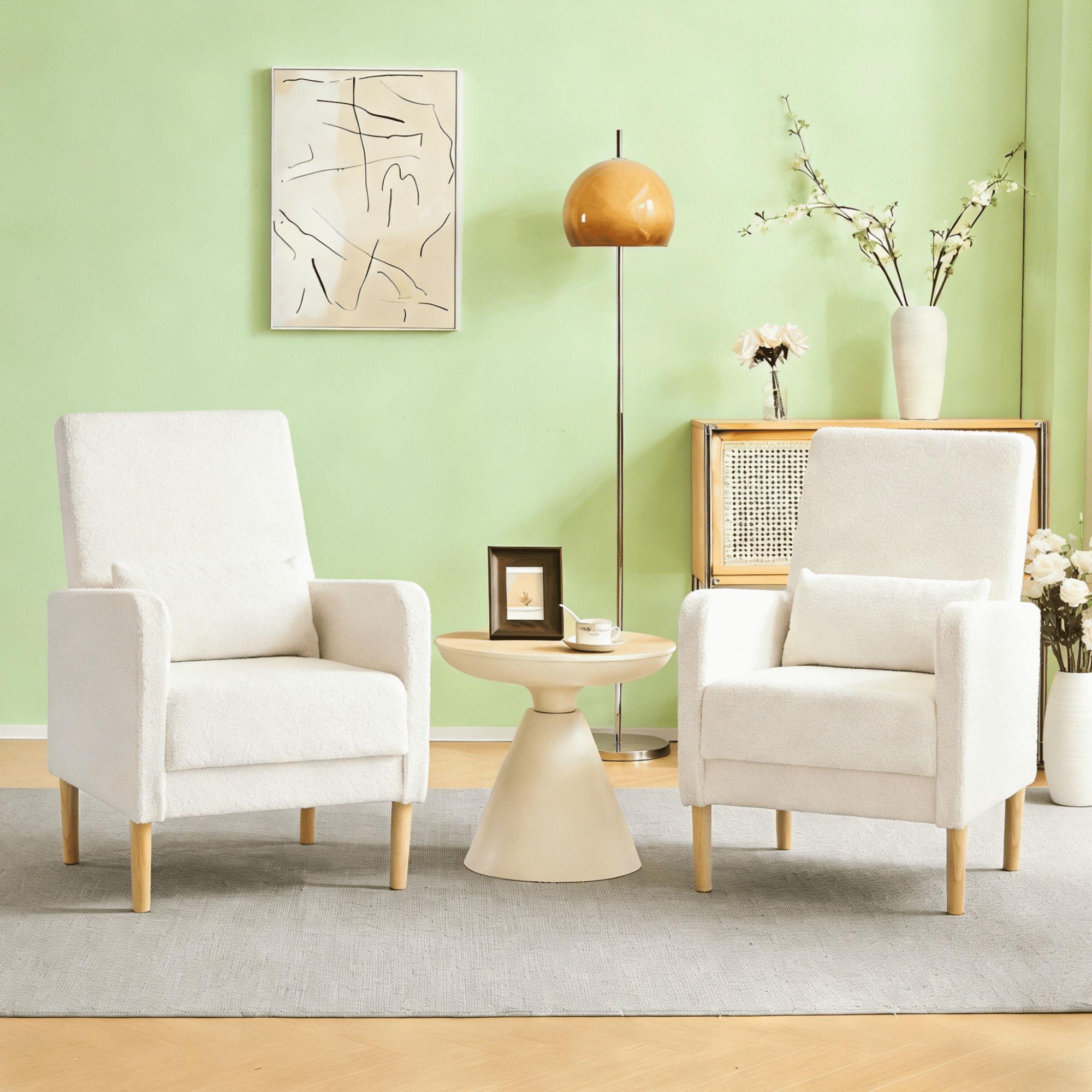 Gewnee 26.5 Inch Small Space Chair,Modern Accent Chair,Sturdy Solid Wood Frame with High-Density Foam Seat,Easy Assembly (Includes Pillow & Non-Slip Pads) for Living Room,Bedroom,Beige