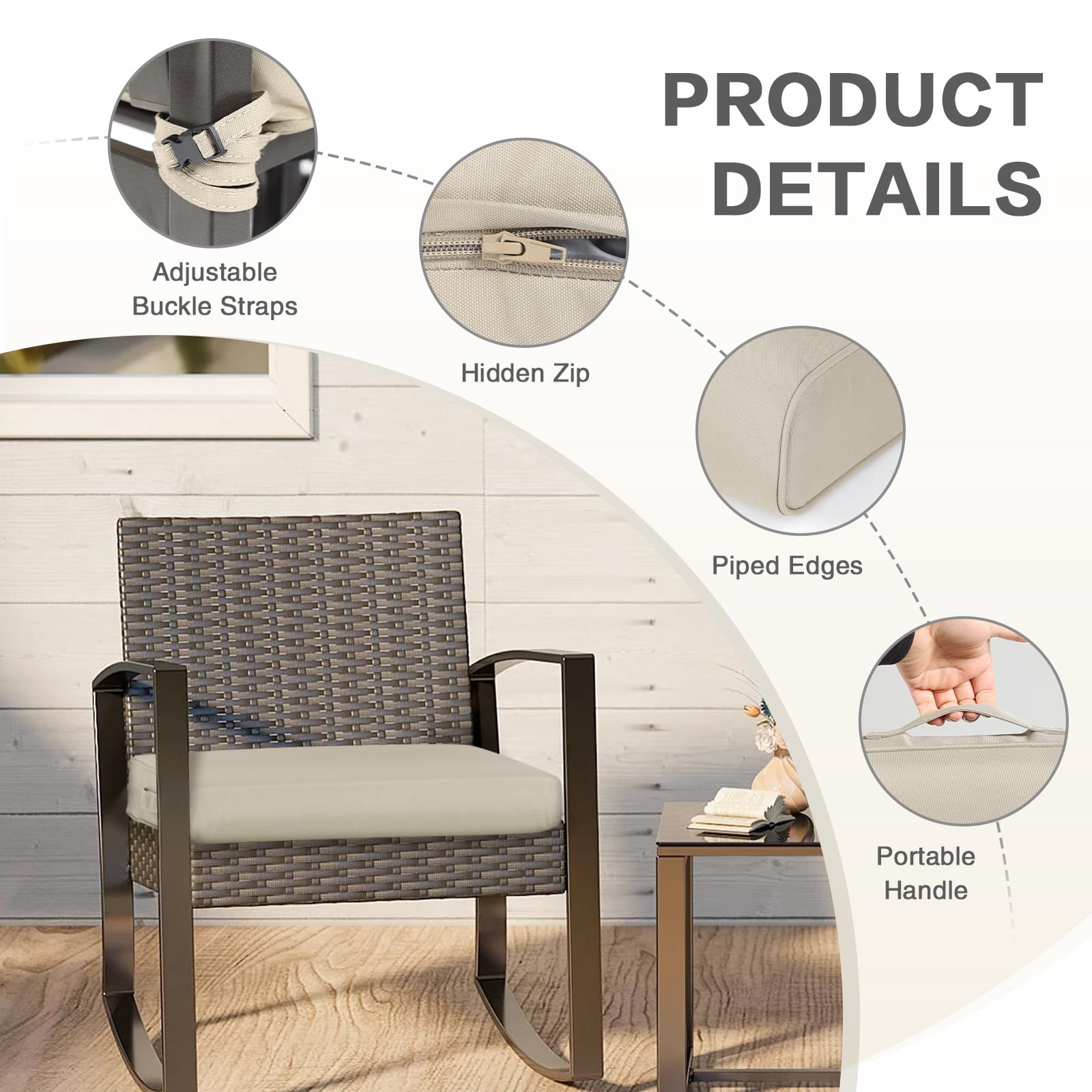 Aoodor Outdoor Seat Pads Chair Cushion W24''xD24'', Fade-resistant Polyester, Removable Cover with Hidden Zipper,Adaptable Secure Ties for patio, garden, or terrace, Set of 2