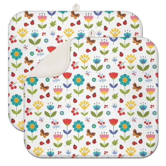 Pioneer Flower Floral Print Pattern Kitchen Dish Drying Mat 1 Pack, Ultra Absorbent Microfiber Drainer Mat, 16"x18"
