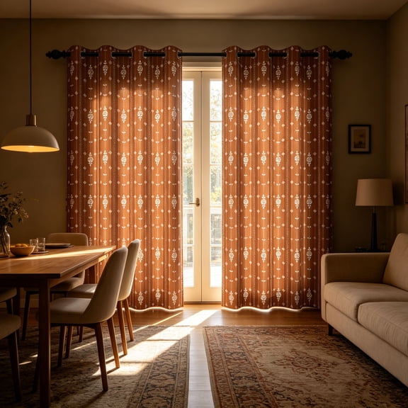 Boho Geometric Floral Printed Curtains Thermal Insulated Soundproof Window Drapes 2 Panel Set For Living Room Bedroom(Brown-52"x84")
