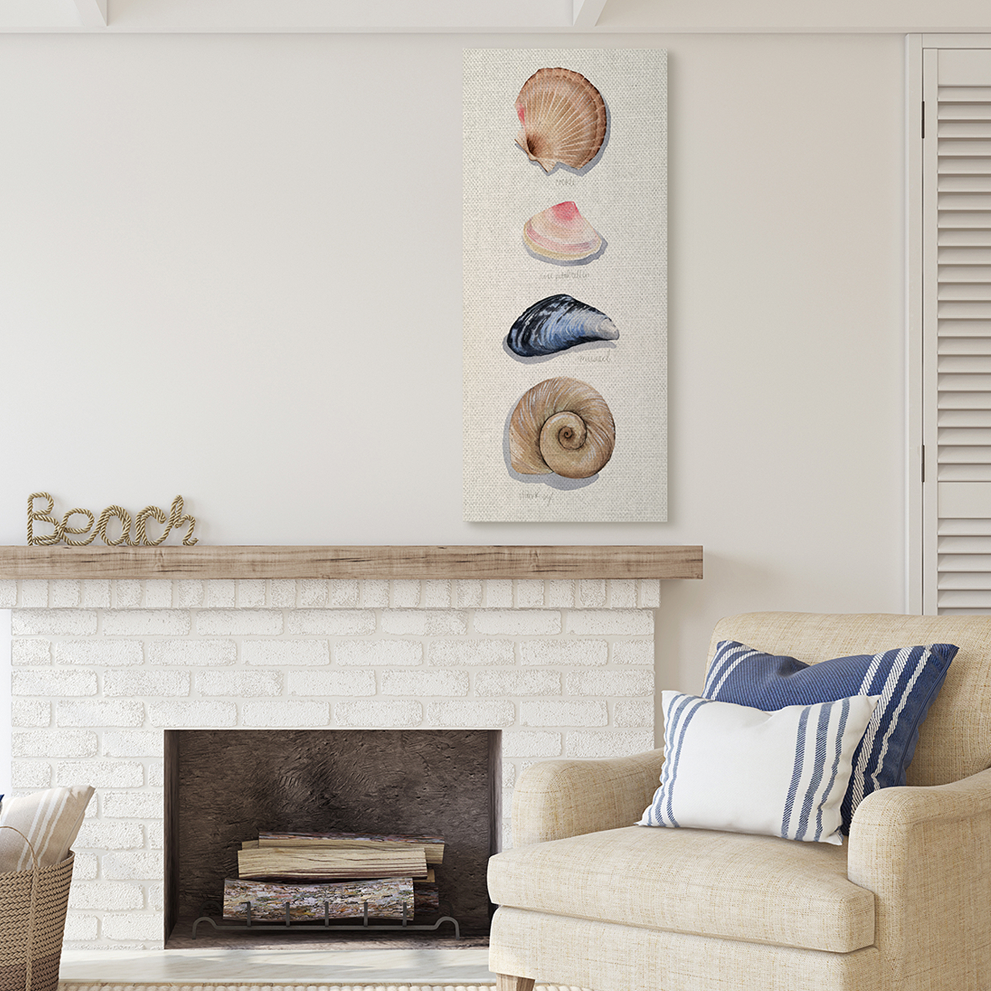 Stupell Industries Nautical Sea Shells over Soft Beige Sand,20 x 48,Designed by Grace Popp