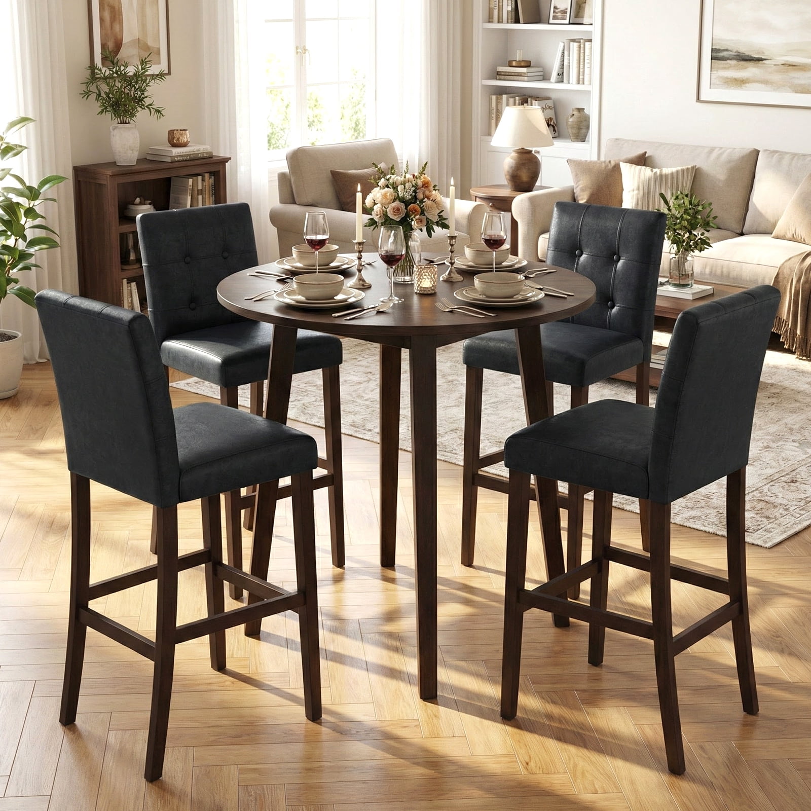 Gymax Set of 4 Bar Stools 29 '' Counter Height Barstool Pub Chair Rubber Wood Black