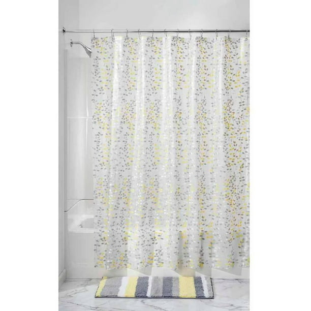 InterDesign Vine PEVA Shower Curtain, Standard, 72" x 72", Gray/Yellow