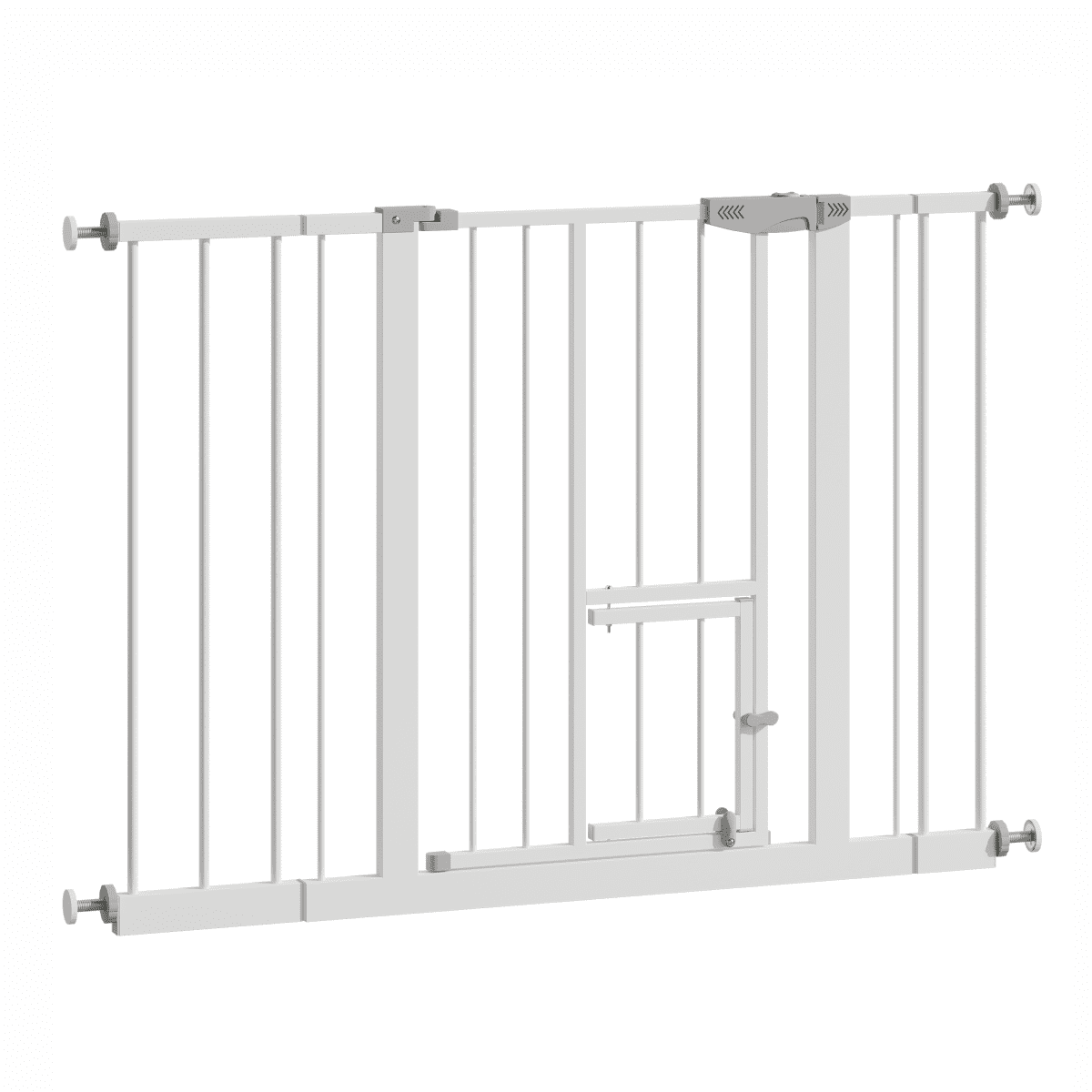 YINGYUE Baby Gate with Cat Door, 29.5‑44.1 Inch Adjustable Metal Safety Gate, Pressure Mount No‑Tool Installation for Doorways & Stairs, White
