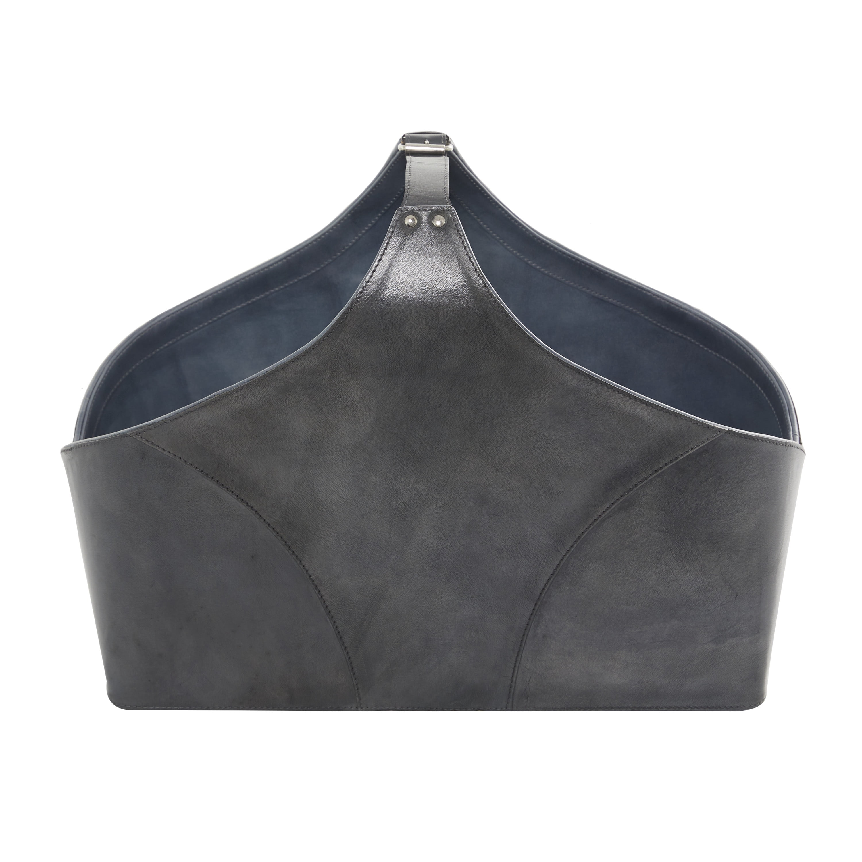 DecMode 16" Dark Gray Leather Box Style Single Slot Magazine Holder with Detail Stitching and Curved Handles