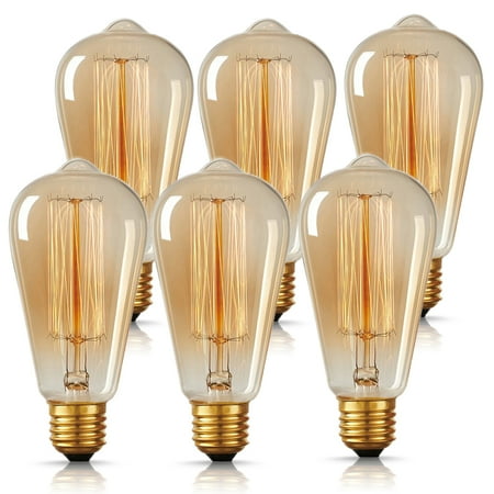 

60 Watt Vintage Edison Light Bulbs 2700K Warm White Light Bulbs E26 Base 360 Lumens Amber Glass Antique Filament ST64 Light Bulb 6-Pack