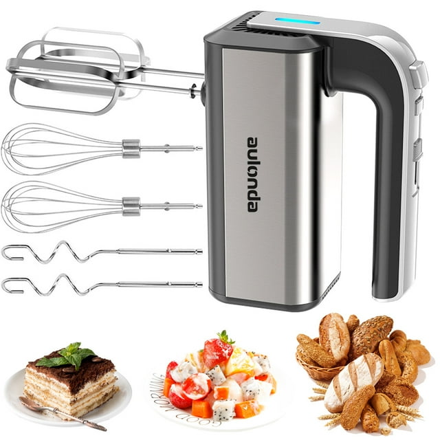Aulonda Hand Mixer Electric 5 Speed Kitchen Hand Held Mixer with Turbo Boost,Stainless Steel Performance Hand Mixer Includes 6 Attachments for Easy Whipping Dough, Cream, Cake