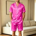 thumbnail image 2 of Mens Pajamas Set Silk Satin Sleepwear Short Sleeve Button Down Pjs Set 2 Piece Loungewear with Pockets Hot Pink XXL, 2 of 8