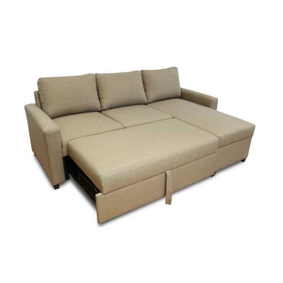 Sala Esquinera con Sofa Cama Moderna Mobydec en Lino Capuchino Cama oculta