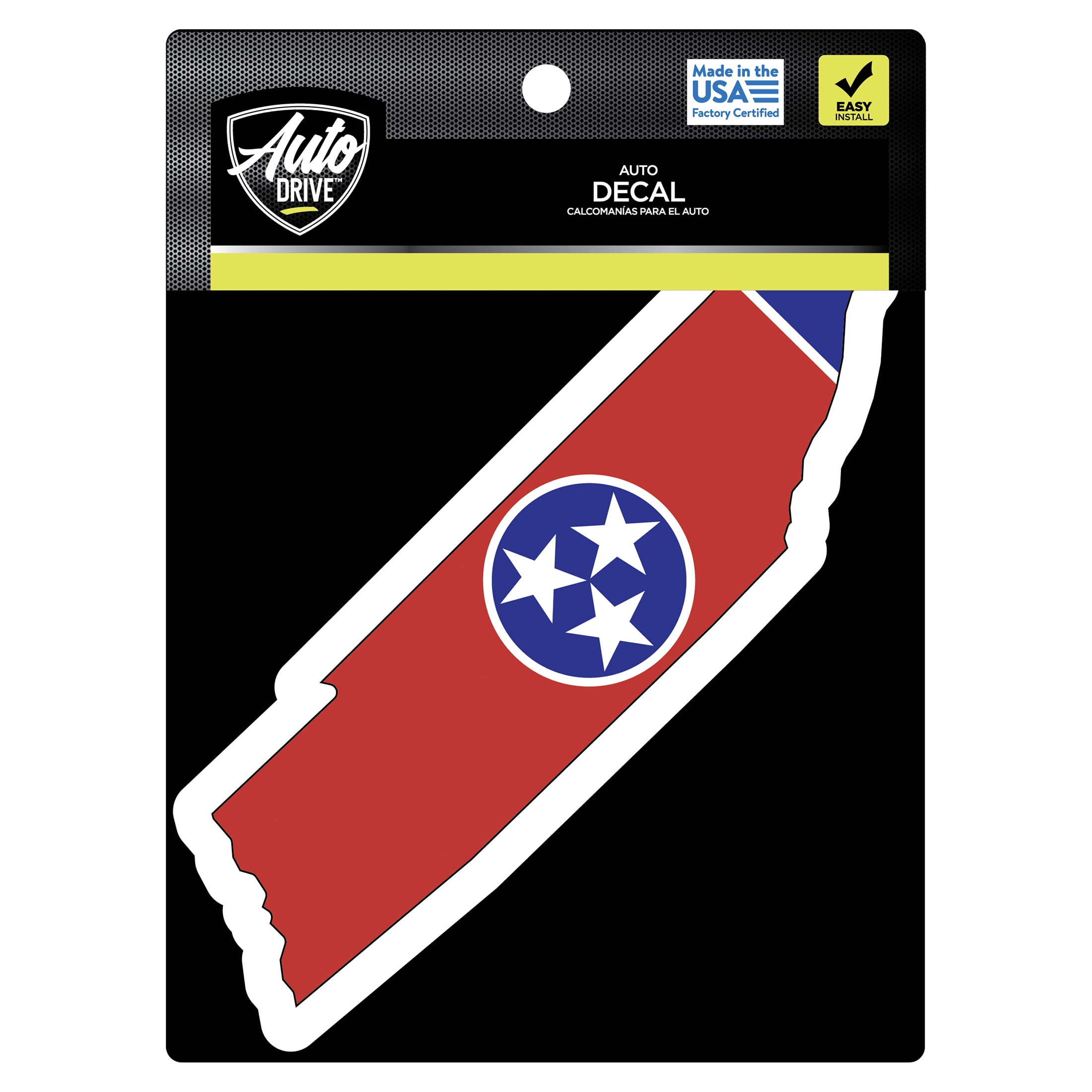 (2 pack) Auto Drive Tennessee State Vinyl Auto Decal, Multicolor, 8.75” x 2.5”
